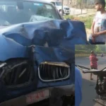 Noida Speeding BMW car hits e-rickshaw