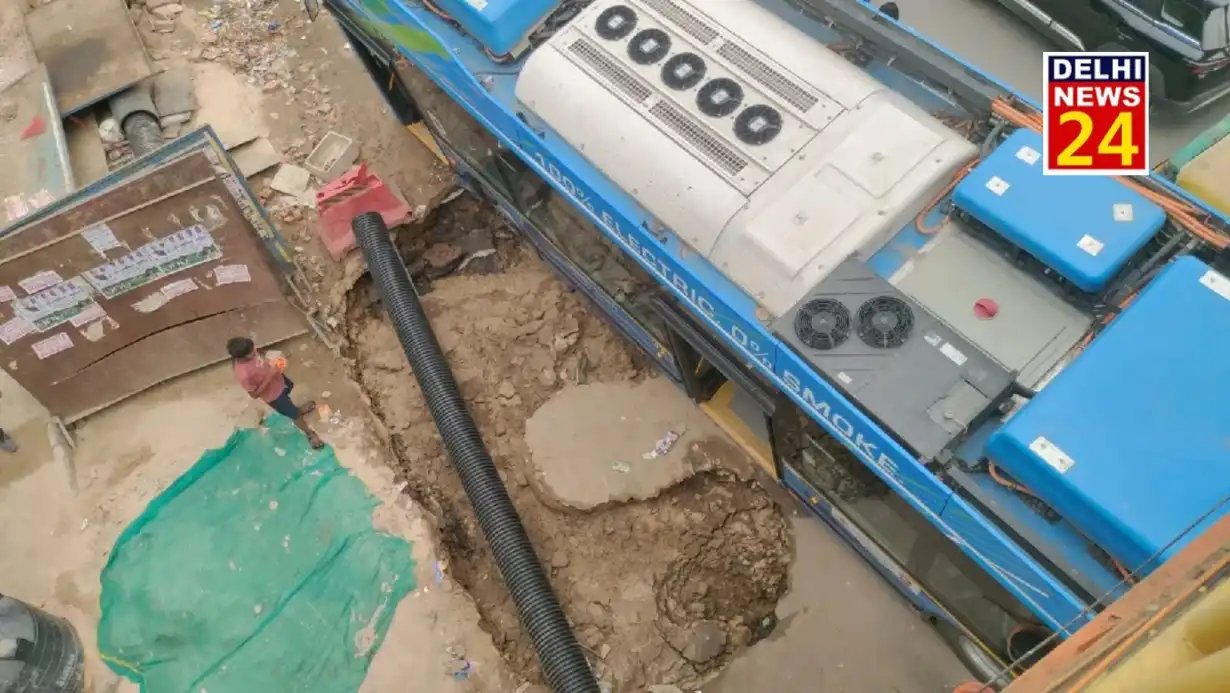 A bus fell into a 20 feet deep pit near Saket Metro station in Delhi