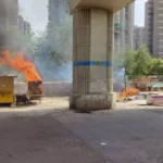 A roadside cart caught fire after an explosion, causing panic among passersby